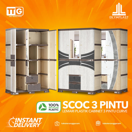 OLYMPLAST - SCOC 3P Lemari Pakaian Plastik 3 Pintu Printing Dengan Cermin