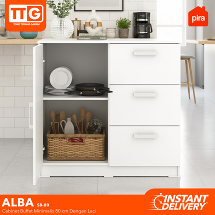 PIRA OX - ALBA BAZ SB80 Lemari Laci Cabinet Drawer Bufet Minimalis 3 Pintu 1 Laci 80 cm