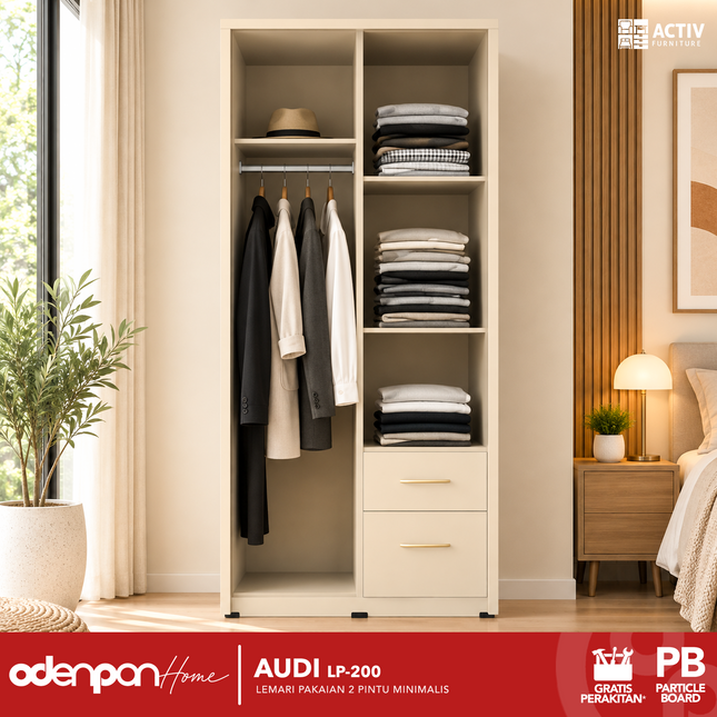 ACTIV CREATIV - AUDI LP 200 Lemari Pakaian / Baju2 Pintu Dengan 2 Laci