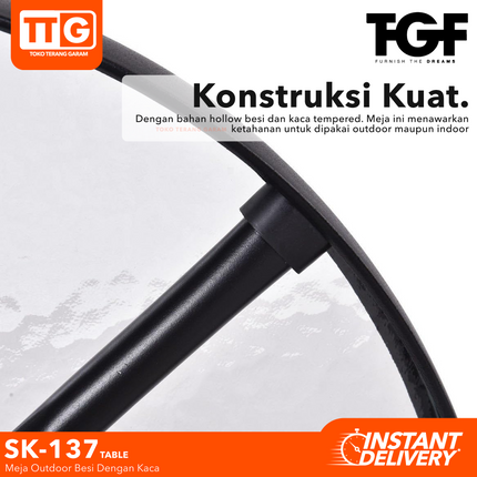 WLS - SK 137 TABLE Meja Taman Besi Dengan Kaca Minimalis