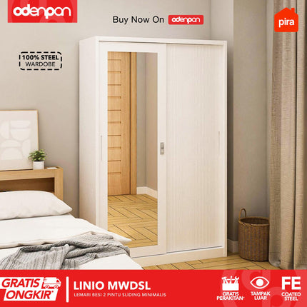 PIRA - LINIO Lemari Pakaian / Baju 2 Pintu Besi Sliding Dengan Cermin