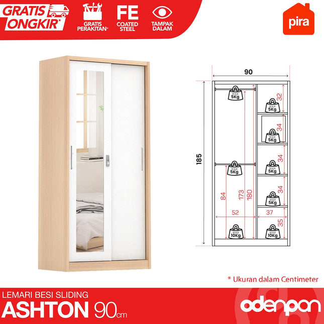 PIRA - ASHTON Lemari Pakaian Baju 2 Pintu Besi Sliding Motif Kayu