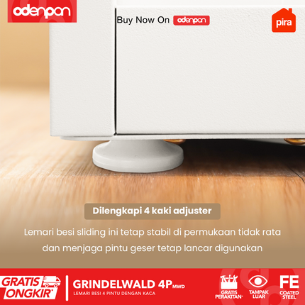 PIRA - GRINDELWALD 4P MWD Lemari Pakaian Baju 4 Pintu Besi Pintu Swing Dengan Kaca