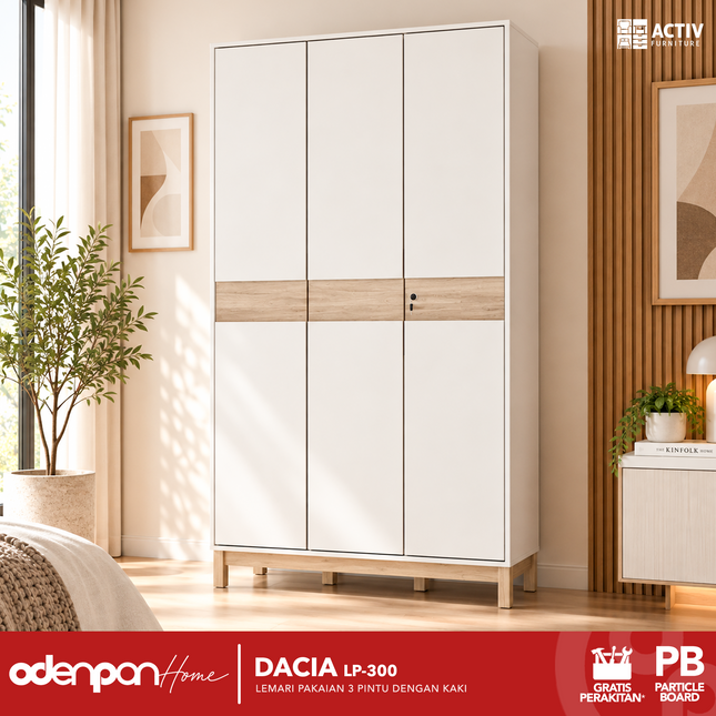 ACTIV CREATIV - DACIA LP 300 Lemari Pakaian / Baju 3 Pintu Dengan Kaki
