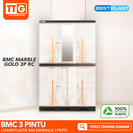 BESTPLAST - BMC 3P GOLD Lemari Pakaian Plastik 3 Pintu Dengan Cermin & Gantungan