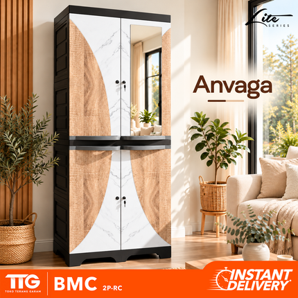 BESTPLAST - BMC 2P RC Lemari Pakaian Plastik 2 Pintu Dengan Cermin & Rak