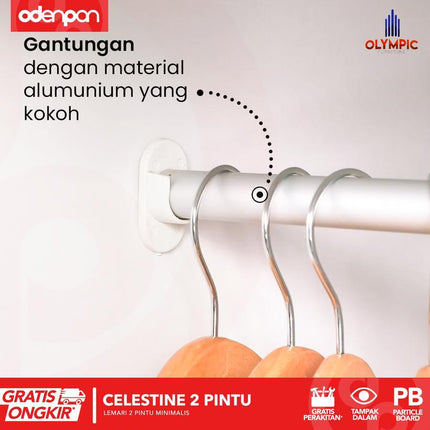 OLYMPIC - CELESTINE 2P Lemari Pakaian / Baju 2 Pintu Dengan Cermin