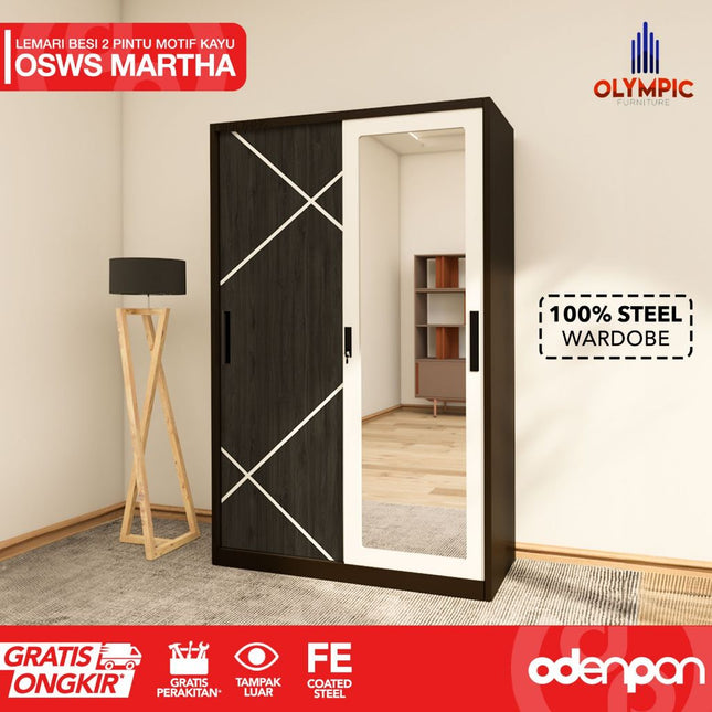 OLYMSTEEL - OSWS MARTHA Lemari Pakaian Baju 2 Pintu Besi Sliding
