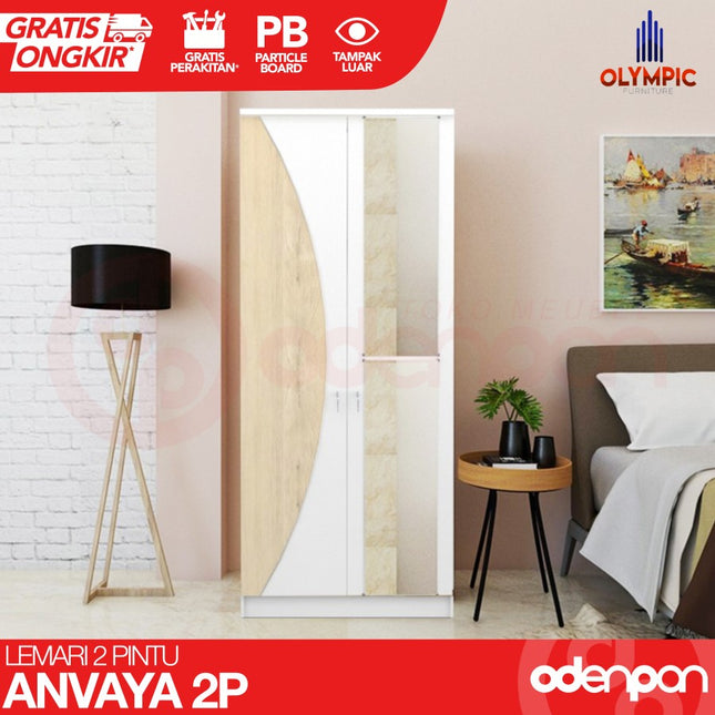 OLYMPIC - ANVAYA 2P Lemari Pakaian / Baju 2 Pintu Jumbo Dengan Cermin