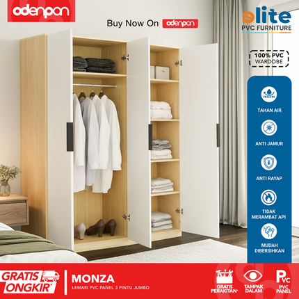 ELITE PVC - MONZA Lemari UPVC 3 Pintu Swing Jumbo Motif Kayu