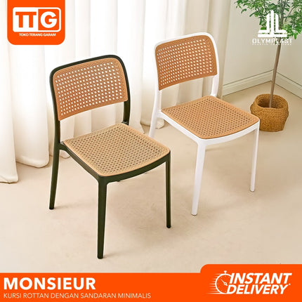 OLYMPLAST - MONSIEUR Kursi Cafe / Makan Dengan Sandaran Tumpuk Rattan