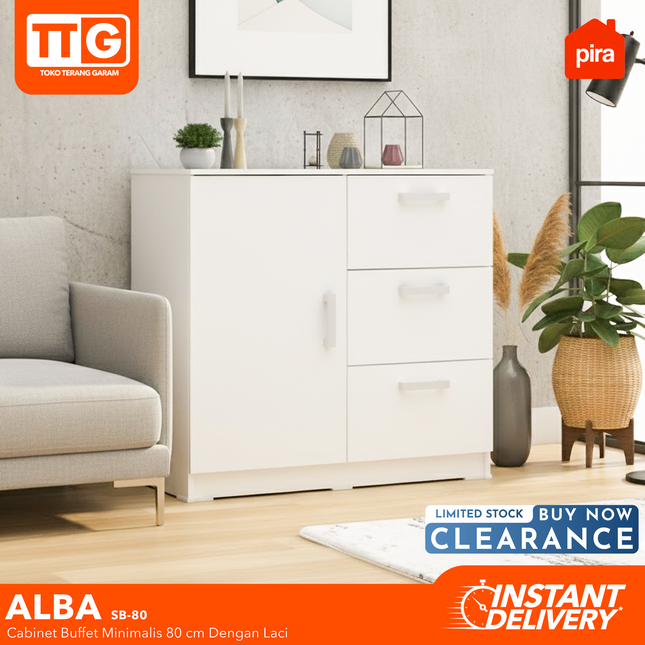 PIRA OX - ALBA BAZ SB80 Lemari Laci Cabinet Drawer Bufet Minimalis 3 Pintu 1 Laci 80 cm