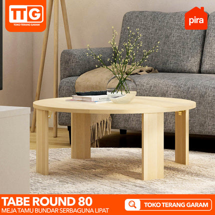 PIRA - TABE ROUND 80 Meja Tamu Belajar Makan Lesehan Lipat Serbaguna