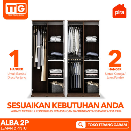 PIRA - ALBA 2P Lemari Pakaian / Baju 2 Pintu Minimalis Dengan Cermin