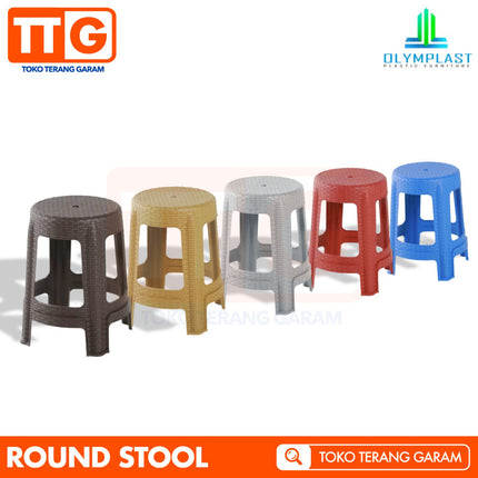 OLYMPLAST - ROUND STOOL Kursi Baso Plastik Rattan Bulat