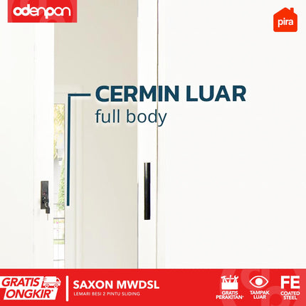 PIRA - SAXON Lemari Pakaian / Baju 2 Pintu Besi Pintu Sliding Dengan Cermin