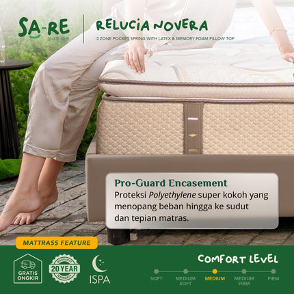 PROCELLA - SET NOVERA AURUM Kasur 3 Zone Pocket Spring Bed With Latex & Memory Foam Euro Pillow Top