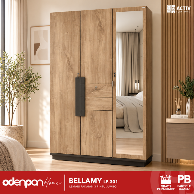 ACTIV AVANTI - BELLAMY LP 301 Lemari Pakaian / Baju 3 Pintu Jumbo Minimalis