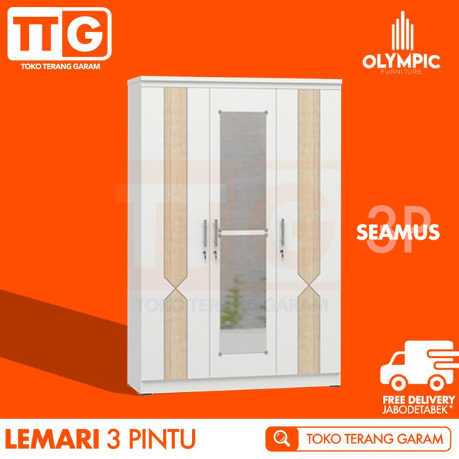 OLYMPIC - SEAMUS 3P Lemari Pakaian / Baju 3 Pintu Dengan Cermin