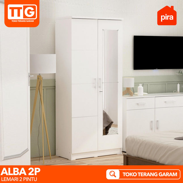 PIRA - ALBA 2P Lemari Pakaian / Baju 2 Pintu Minimalis Dengan Cermin