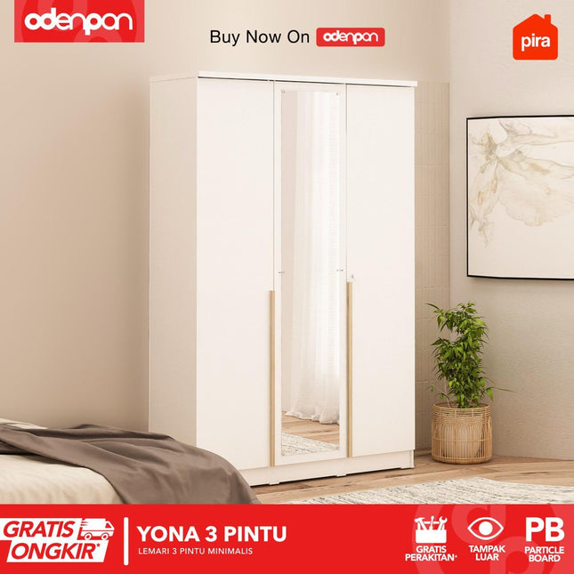 PIRA - YONA 3P Lemari Pakaian / Baju 3 Pintu Dengan Cermin