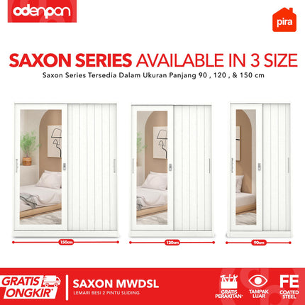 PIRA - SAXON Lemari Pakaian / Baju 2 Pintu Besi Pintu Sliding Dengan Cermin