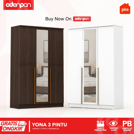 PIRA - YONA 3P Lemari Pakaian / Baju 3 Pintu Dengan Cermin