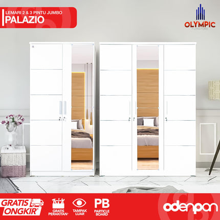 OLYMPIC - PALAZIO Lemari Pakaian / Baju 2 & 3 Pintu Jumbo Dengan Cermin