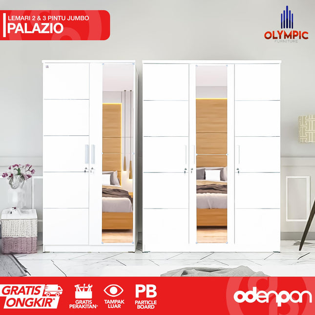 OLYMPIC - PALAZIO Lemari Pakaian / Baju 2 & 3 Pintu Jumbo Dengan Cermin