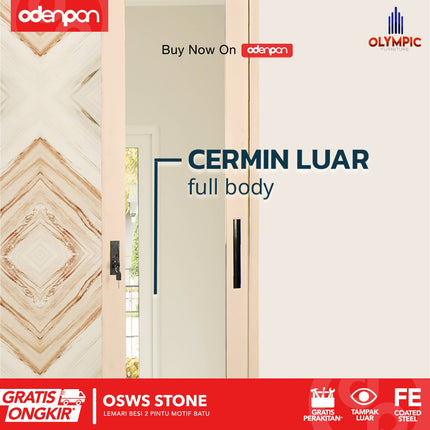 OLYMSTEEL - OSWS STONE Lemari Pakaian Baju 2 Pintu Besi Sliding Motif Batu
