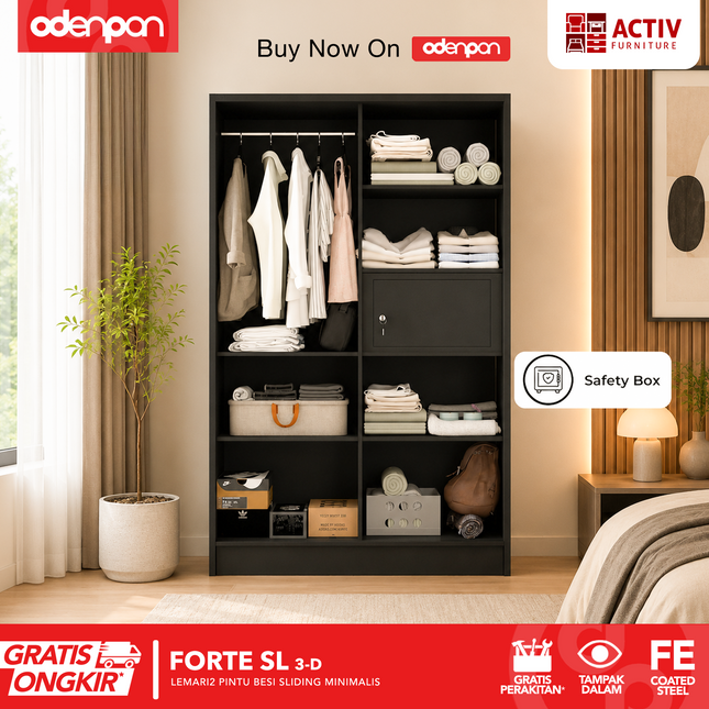 ACTIV FORTE - SL 3D Lemari Pakaian / Baju 2 Pintu Besi Sliding
