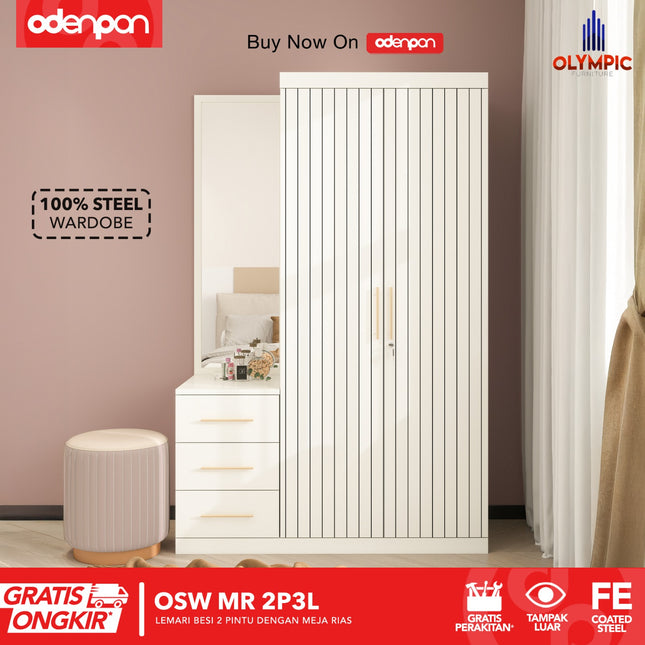 OLYMSTEEL - OSW MR 2P3L Lemari Pakaian Baju 2 Pintu Besi Dengan Meja Rias