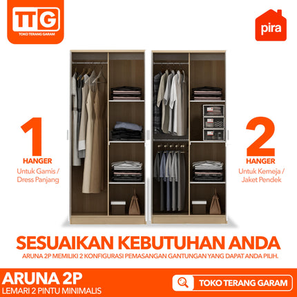 PIRA OX - ARUNA 2P Lemari Pakaian / Baju 2 Pintu Minimalis 2 Gantungan