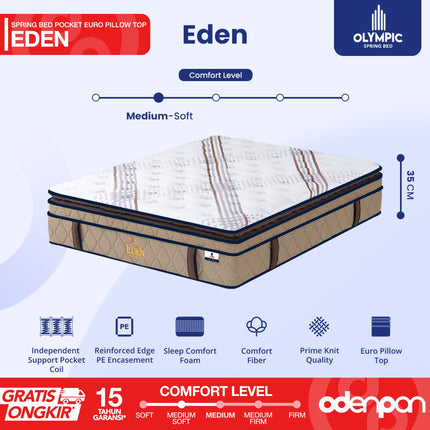 OLYMPIC - SET EDEN Kasur Pocket Spring Bed Mattress Garansi Euro Pillow Top