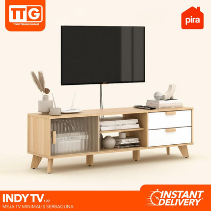 PIRA OX - INDY TV120 Meja / Rak TV  Dengan 2 Laci & Kaca 120 cm