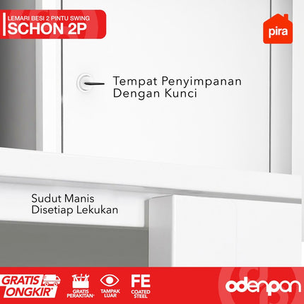 PIRA - SCHON 2P Lemari Pakaian Baju 2 Pintu Besi Pintu Swing