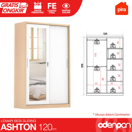PIRA - ASHTON Lemari Pakaian Baju 2 Pintu Besi Sliding Motif Kayu