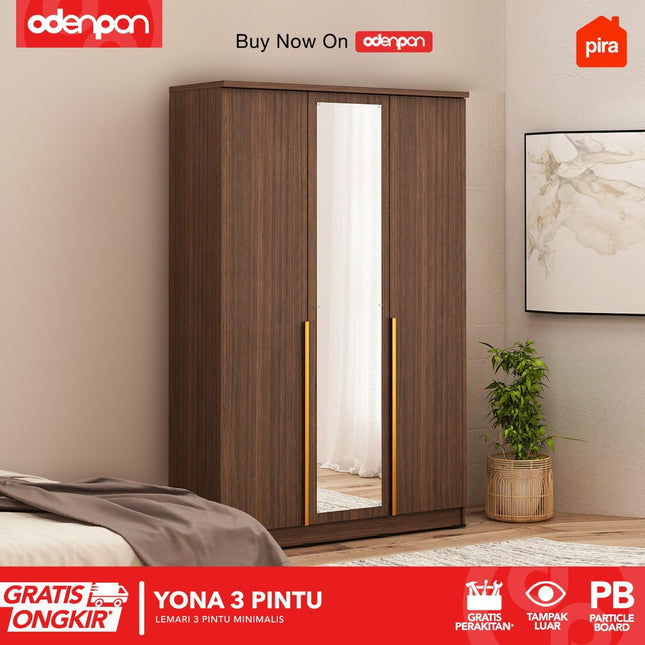 PIRA - YONA 3P Lemari Pakaian / Baju 3 Pintu Dengan Cermin