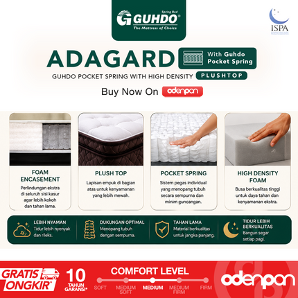 GUHDO - ADAGARD PLUSH TOP Kasur Spring Bed Pocket Coil Dengan Plush Top