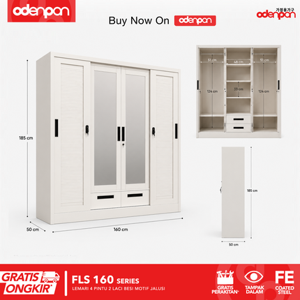 ODENPAN - FLS 160 Lemari Besi 4 Pintu 2 Laci Jumbo Motif Jalusi