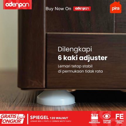 PIRA - SPIEGEL 120 Lemari Pakaian / Baju 2 Pintu Besi Sliding Motif Kayu