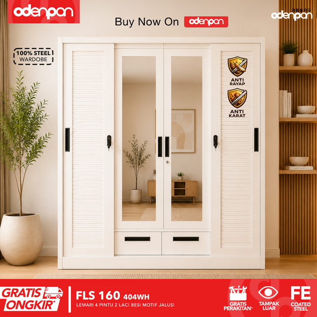 ODENPAN - FLS 160 Lemari Besi 4 Pintu 2 Laci Jumbo Motif Jalusi