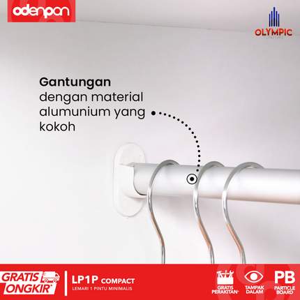 OLYMPIC - LP1P COMPACT Lemari Pakaian / Baju 1 Pintu Dengan Gantungan