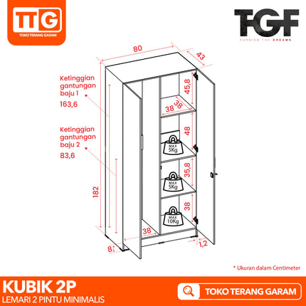 TGF - KUBIK 2P Lemari Pakaian / Baju 2 Pintu Minimalis 2 Gantungan Gamis