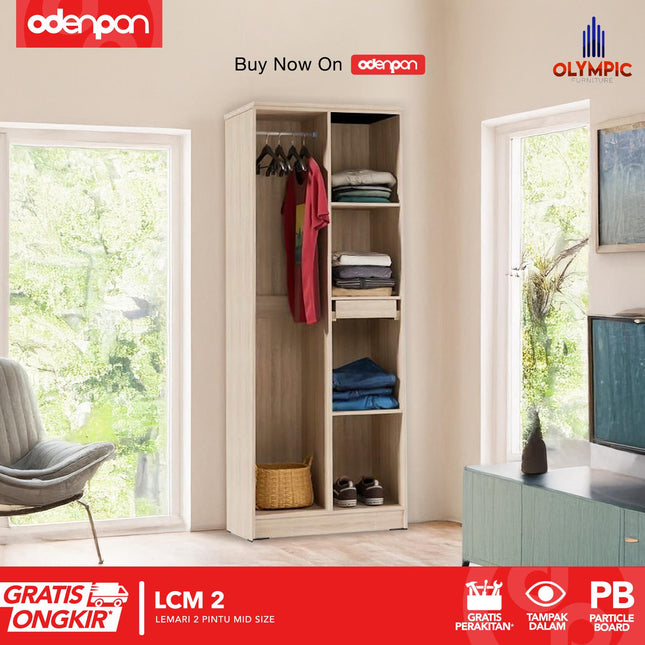 OLYMPIC G-STAR - LCM 2 Lemari Pakaian / Baju 2 Pintu Mid Size Dengan Laci & Cermin