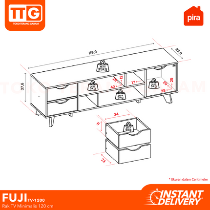 PIRA  OX - FUJI TV 1200 Meja / Rak TV  Dengan Pintu & Laci 120 cm