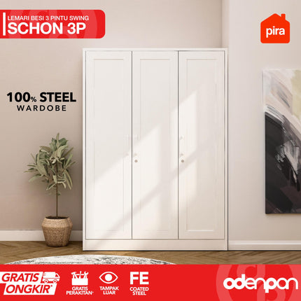 PIRA - SCHON 3P Lemari Pakaian Baju 3 Pintu Besi Pintu Swing