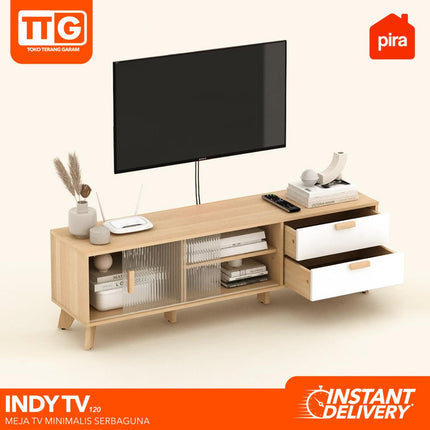 PIRA OX - INDY TV120 Meja / Rak TV  Dengan 2 Laci & Kaca 120 cm