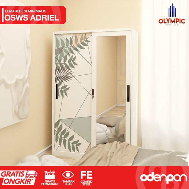 OLYMSTEEL - OSWS ADRIEL Lemari Pakaian Baju 2 Pintu Besi Sliding Dengan Cermin