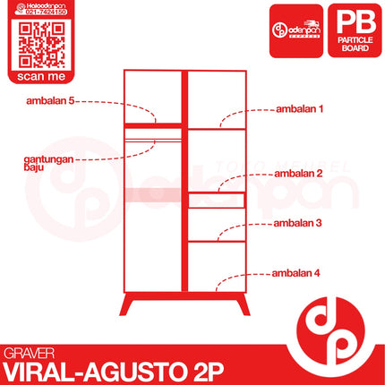 GRAVER - LP 2296 XL Lemari Pakaian / Baju 2 Pintu Jumbo